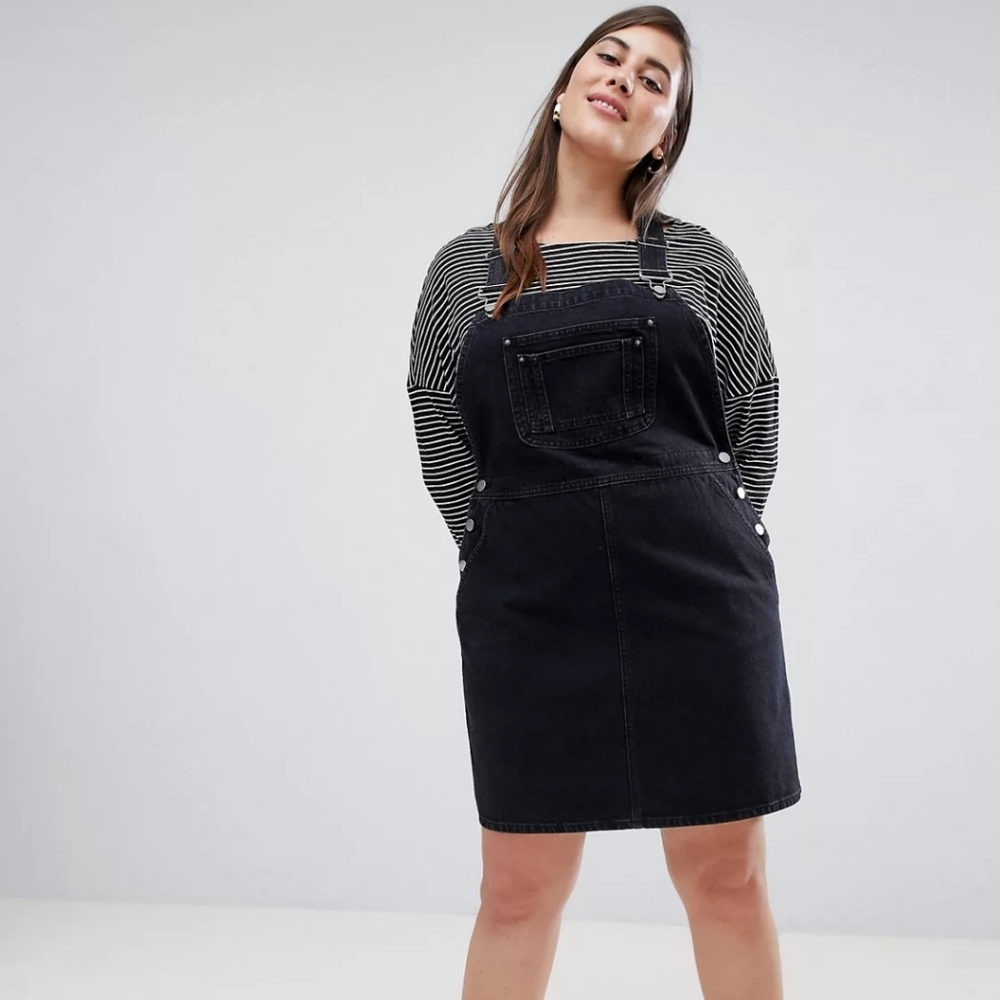 ASOS Curve denim overall dress in washed black